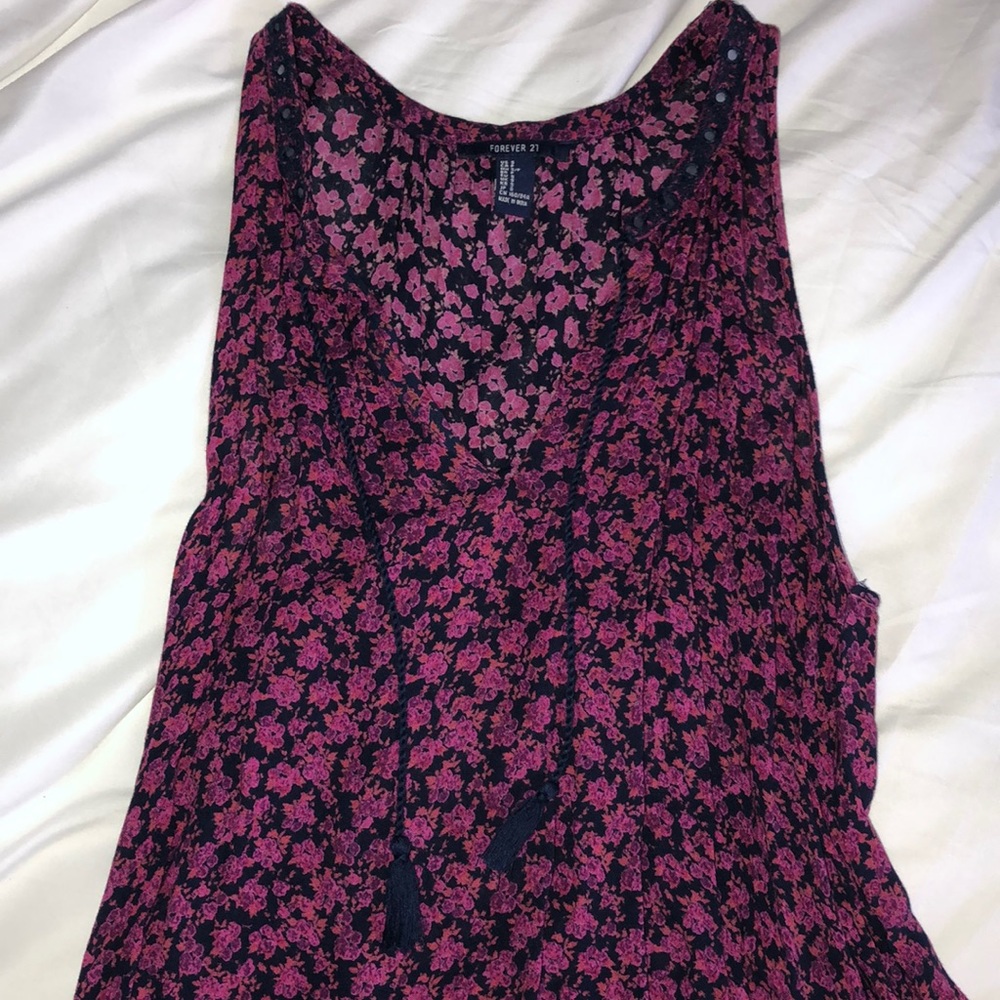 purple and navy floral shirt